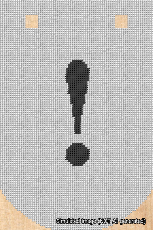 A simulated image of the stitched needlepoint design: Banner 18m Curved Exclamation Black on White. Not A.I. generated.