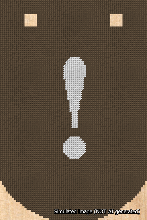 A simulated image of the stitched needlepoint design: Banner 18m Curved Exclamation White on Brown. Not A.I. generated.