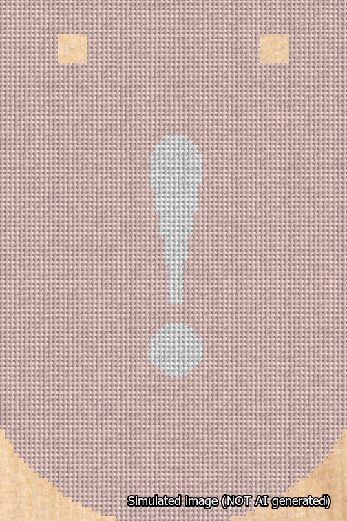 A simulated image of the stitched needlepoint design: Banner 18m Curved Exclamation White on Pink. Not A.I. generated.