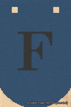 A simulated image of the stitched needlepoint design: Banner 18m Curved F Black on Blue. Not A.I. generated.
