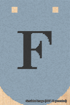 A simulated image of the stitched needlepoint design: Banner 18m Curved F Black on Light Blue. Not A.I. generated.