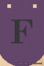 A simulated image of the stitched needlepoint design: Banner 18m Curved F Black on Purple. Not A.I. generated.