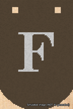 A simulated image of the stitched needlepoint design: Banner 18m Curved F White on Brown. Not A.I. generated.