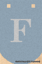 A simulated image of the stitched needlepoint design: Banner 18m Curved F White on Light Blue. Not A.I. generated.