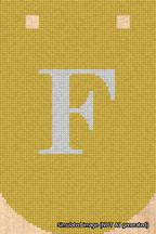 A simulated image of the stitched needlepoint design: Banner 18m Curved F White on Yellow. Not A.I. generated.
