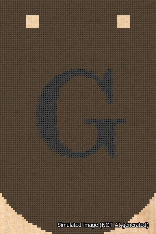 A simulated image of the stitched needlepoint design: Banner 18m Curved G Black on Brown. Not A.I. generated.