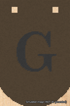 A simulated image of the stitched needlepoint design: Banner 18m Curved G Black on Brown. Not A.I. generated.
