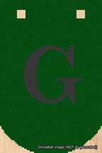 A simulated image of the stitched needlepoint design: Banner 18m Curved G Black on Green. Not A.I. generated.