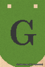 A simulated image of the stitched needlepoint design: Banner 18m Curved G Black on Light Green. Not A.I. generated.