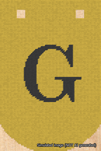 A simulated image of the stitched needlepoint design: Banner 18m Curved G Black on Yellow. Not A.I. generated.