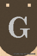 A simulated image of the stitched needlepoint design: Banner 18m Curved G White on Brown. Not A.I. generated.