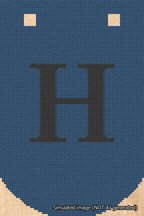 A simulated image of the stitched needlepoint design: Banner 18m Curved H Black on Blue. Not A.I. generated.