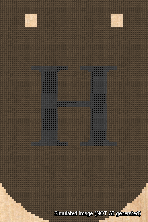 A simulated image of the stitched needlepoint design: Banner 18m Curved H Black on Brown. Not A.I. generated.