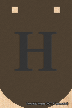 A simulated image of the stitched needlepoint design: Banner 18m Curved H Black on Brown. Not A.I. generated.