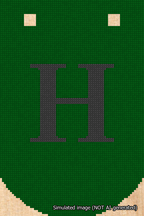 A simulated image of the stitched needlepoint design: Banner 18m Curved H Black on Green. Not A.I. generated.