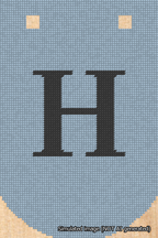 A simulated image of the stitched needlepoint design: Banner 18m Curved H Black on Light Blue. Not A.I. generated.