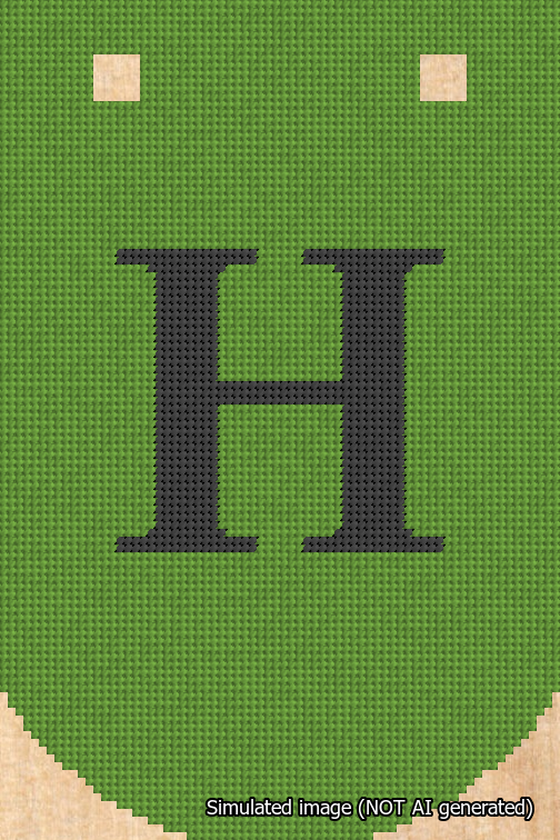A simulated image of the stitched needlepoint design: Banner 18m Curved H Black on Light Green. Not A.I. generated.