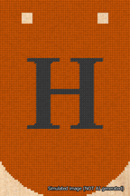 A simulated image of the stitched needlepoint design: Banner 18m Curved H Black on Orange. Not A.I. generated.