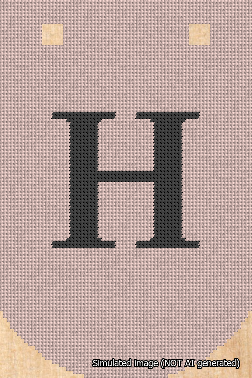A simulated image of the stitched needlepoint design: Banner 18m Curved H Black on Pink. Not A.I. generated.