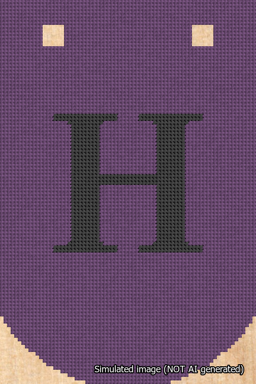 A simulated image of the stitched needlepoint design: Banner 18m Curved H Black on Purple. Not A.I. generated.