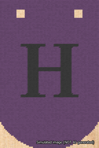 A simulated image of the stitched needlepoint design: Banner 18m Curved H Black on Purple. Not A.I. generated.