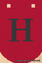 A simulated image of the stitched needlepoint design: Banner 18m Curved H Black on Red. Not A.I. generated.