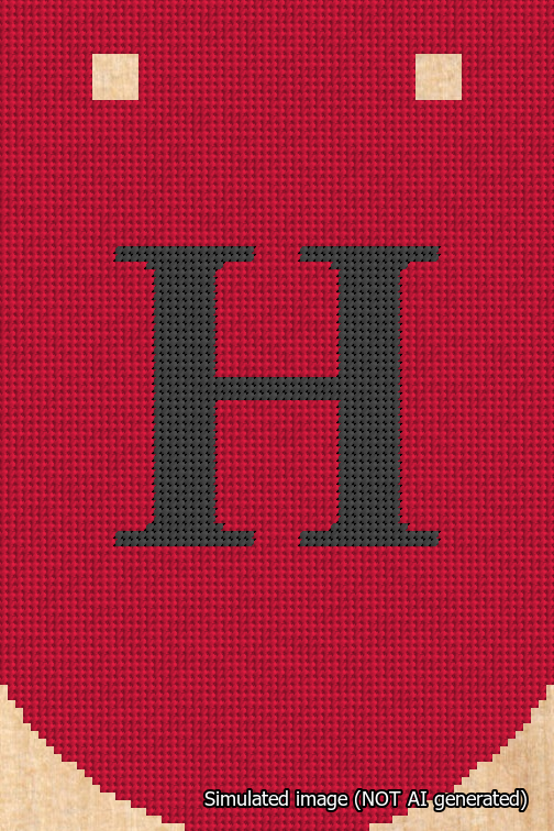 A simulated image of the stitched needlepoint design: Banner 18m Curved H Black on Red. Not A.I. generated.
