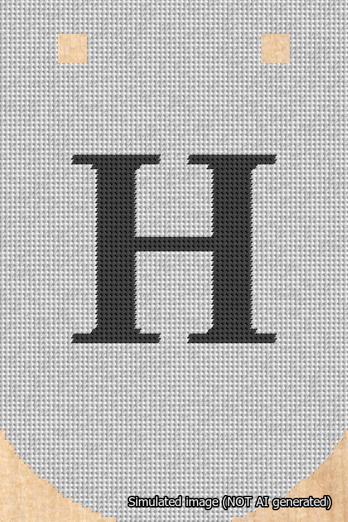 A simulated image of the stitched needlepoint design: Banner 18m Curved H Black on White. Not A.I. generated.