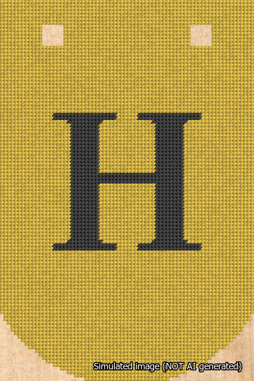A simulated image of the stitched needlepoint design: Banner 18m Curved H Black on Yellow. Not A.I. generated.