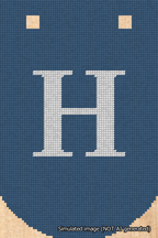 A simulated image of the stitched needlepoint design: Banner 18m Curved H White on Blue. Not A.I. generated.