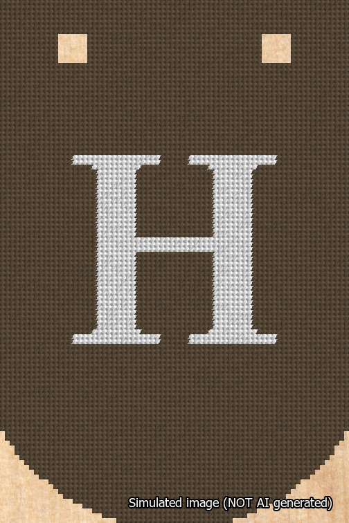 A simulated image of the stitched needlepoint design: Banner 18m Curved H White on Brown. Not A.I. generated.
