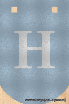 A simulated image of the stitched needlepoint design: Banner 18m Curved H White on Light Blue. Not A.I. generated.