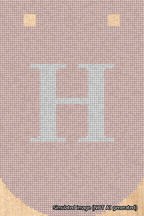 A simulated image of the stitched needlepoint design: Banner 18m Curved H White on Pink. Not A.I. generated.
