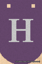 A simulated image of the stitched needlepoint design: Banner 18m Curved H White on Purple. Not A.I. generated.