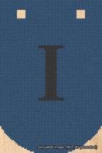 A simulated image of the stitched needlepoint design: Banner 18m Curved I Black on Blue. Not A.I. generated.