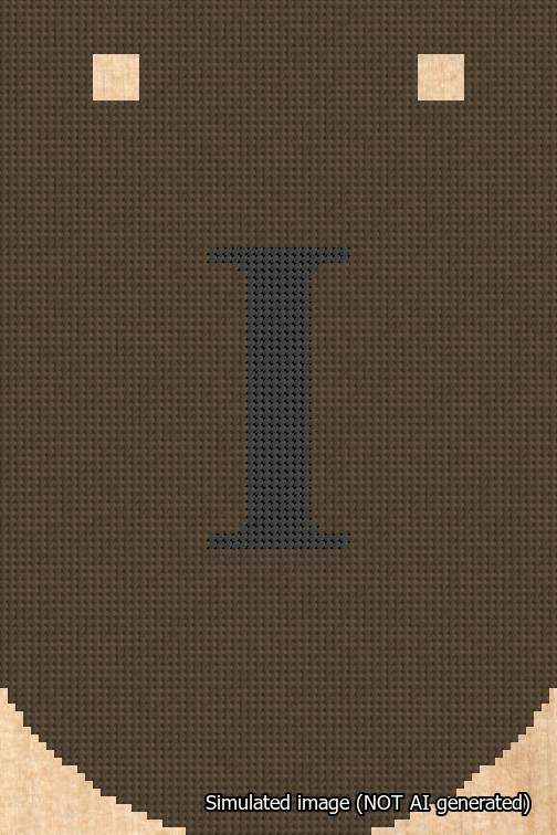 A simulated image of the stitched needlepoint design: Banner 18m Curved I Black on Brown. Not A.I. generated.