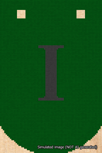 A simulated image of the stitched needlepoint design: Banner 18m Curved I Black on Green. Not A.I. generated.