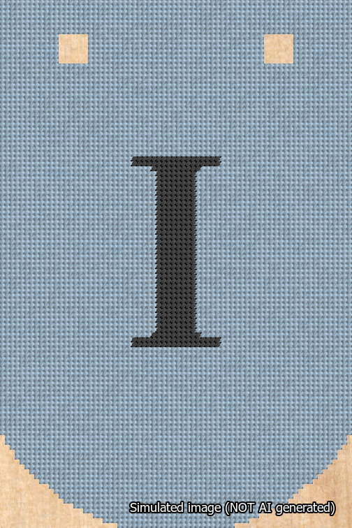 A simulated image of the stitched needlepoint design: Banner 18m Curved I Black on Light Blue. Not A.I. generated.