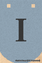 A simulated image of the stitched needlepoint design: Banner 18m Curved I Black on Light Blue. Not A.I. generated.