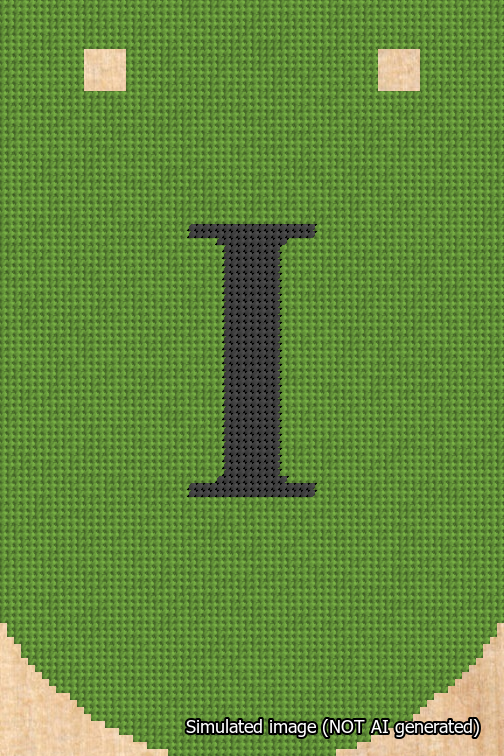 A simulated image of the stitched needlepoint design: Banner 18m Curved I Black on Light Green. Not A.I. generated.