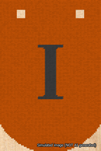 A simulated image of the stitched needlepoint design: Banner 18m Curved I Black on Orange. Not A.I. generated.
