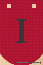 A simulated image of the stitched needlepoint design: Banner 18m Curved I Black on Red. Not A.I. generated.