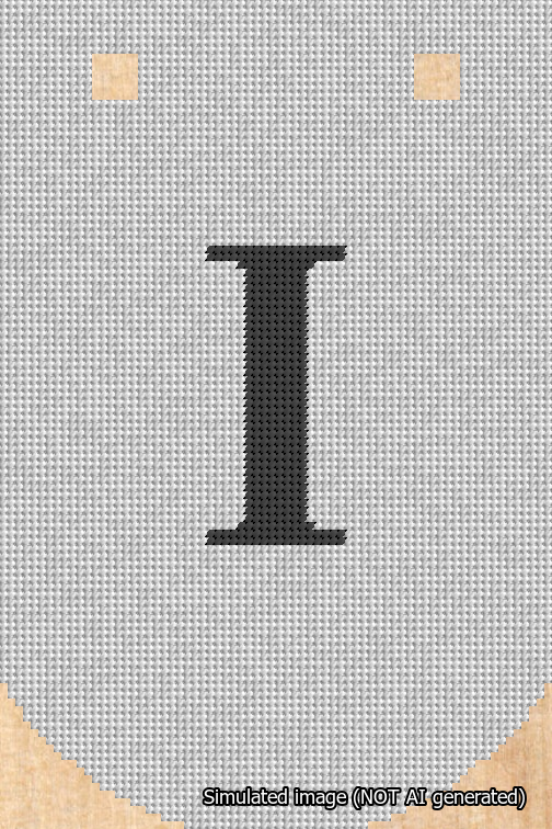 A simulated image of the stitched needlepoint design: Banner 18m Curved I Black on White. Not A.I. generated.