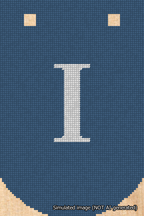 A simulated image of the stitched needlepoint design: Banner 18m Curved I White on Blue. Not A.I. generated.