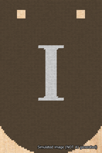 A simulated image of the stitched needlepoint design: Banner 18m Curved I White on Brown. Not A.I. generated.