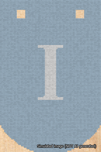 A simulated image of the stitched needlepoint design: Banner 18m Curved I White on Light Blue. Not A.I. generated.