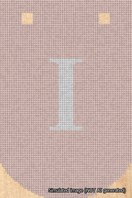A simulated image of the stitched needlepoint design: Banner 18m Curved I White on Pink. Not A.I. generated.