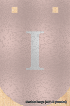 A simulated image of the stitched needlepoint design: Banner 18m Curved I White on Pink. Not A.I. generated.