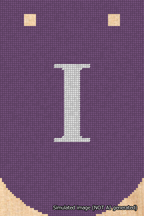 A simulated image of the stitched needlepoint design: Banner 18m Curved I White on Purple. Not A.I. generated.