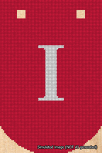 A simulated image of the stitched needlepoint design: Banner 18m Curved I White on Red. Not A.I. generated.